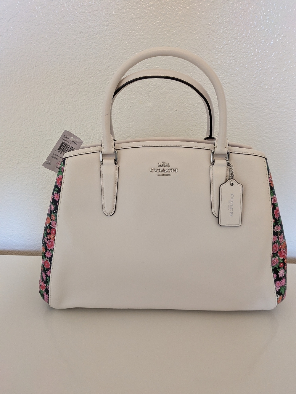Coach Floral Detail Satchel Chalk NWT - Picture 5 of 10